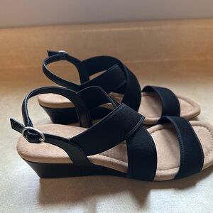 Macy’s Style & Co. Black Strappy Wedge Sandals